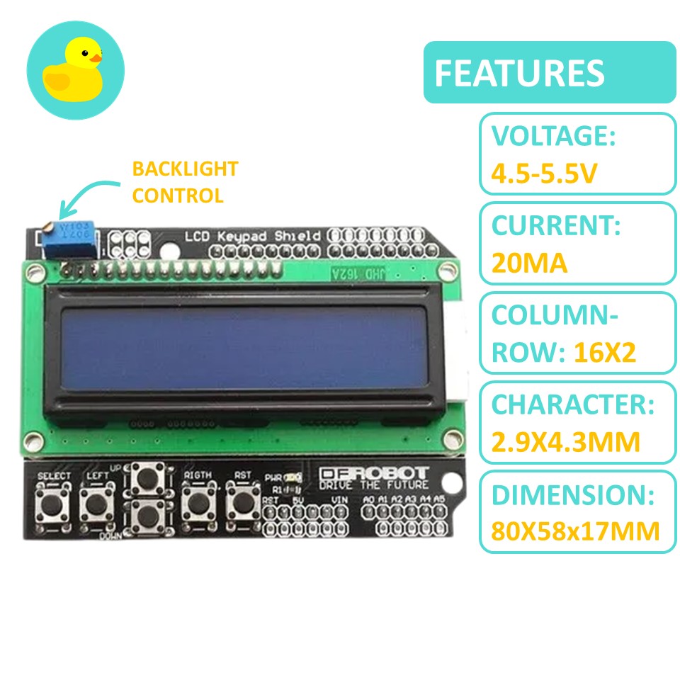 1602 16x2 Character LCD Keypad Shield For Arduino